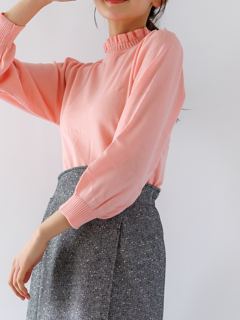 【70%OFF】立衿後リボンビッグスリーブニット