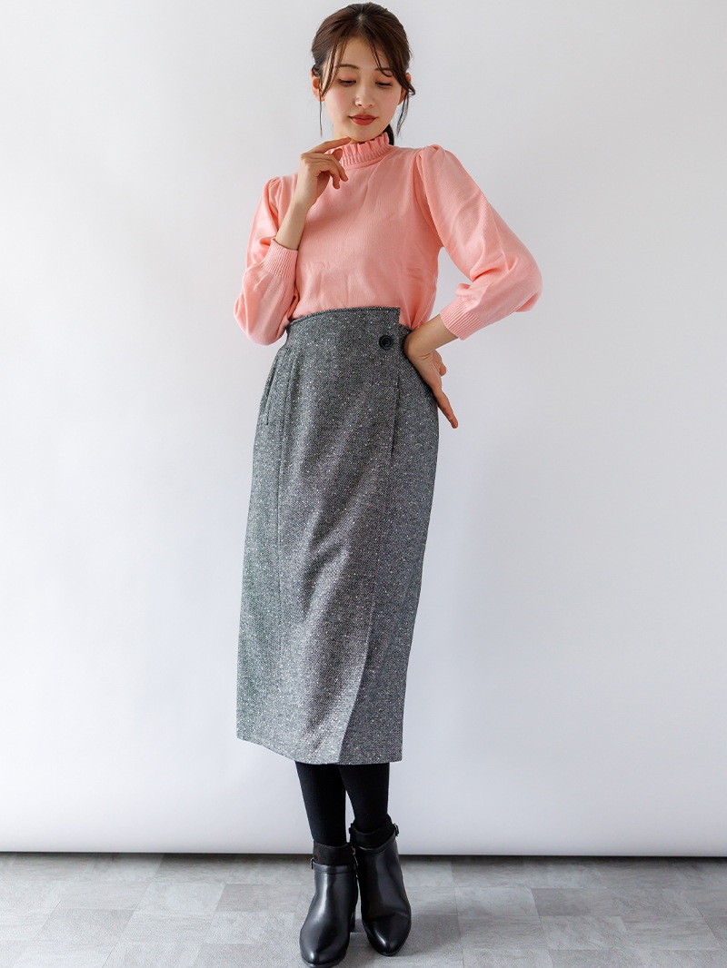 【70%OFF】立衿後リボンビッグスリーブニット