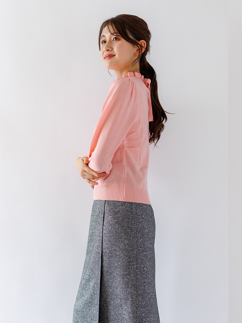 【70%OFF】立衿後リボンビッグスリーブニット