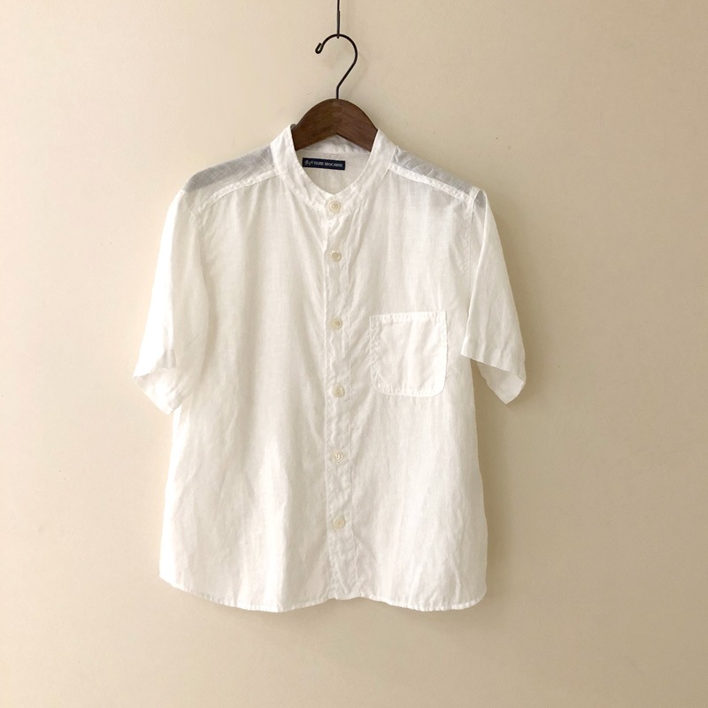 ティグルブロカンテ ヨーロッパリネン バンドカラーオープン シャツ unisex white