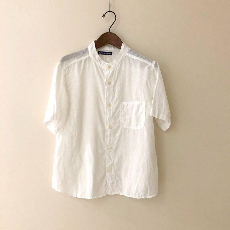 ティグルブロカンテ 60リネン バンドカラー オープン S/S　シャツ　unisex　white