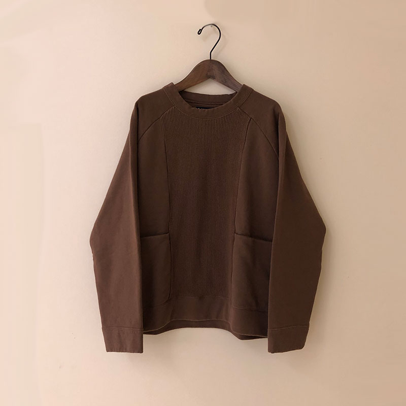 ティグルブロカンテ BD裏毛パッチワーク L/Sスウェット unisex Beige Brown