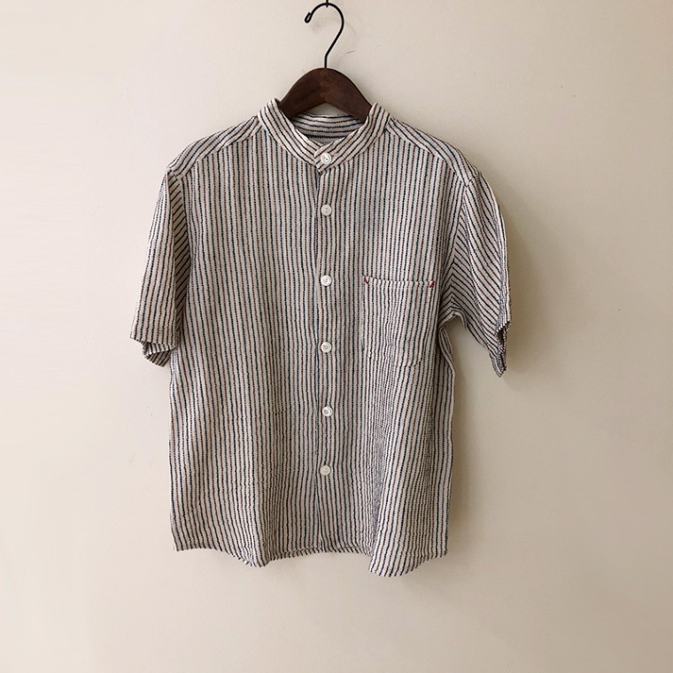 ティグルブロカンテ Sashiko Cloth バンドカラーオープン シャツ unisex Brown