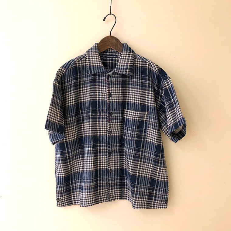 ティグルブロカンテ 刺し子ブルーCK ベニスビーチ S/S シャツ unisex Natural