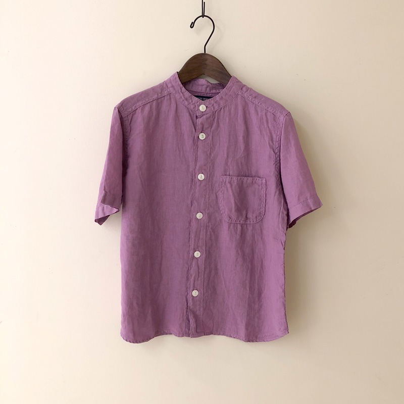 ティグルブロカンテ 60リネン バンドカラー オープン S/S シャツ unisex Lavender