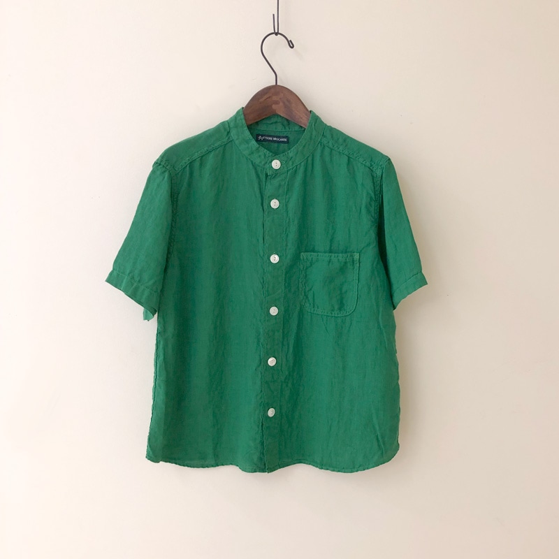 ティグルブロカンテ 60リネン バンドカラー オープン S/S シャツ unisex Green