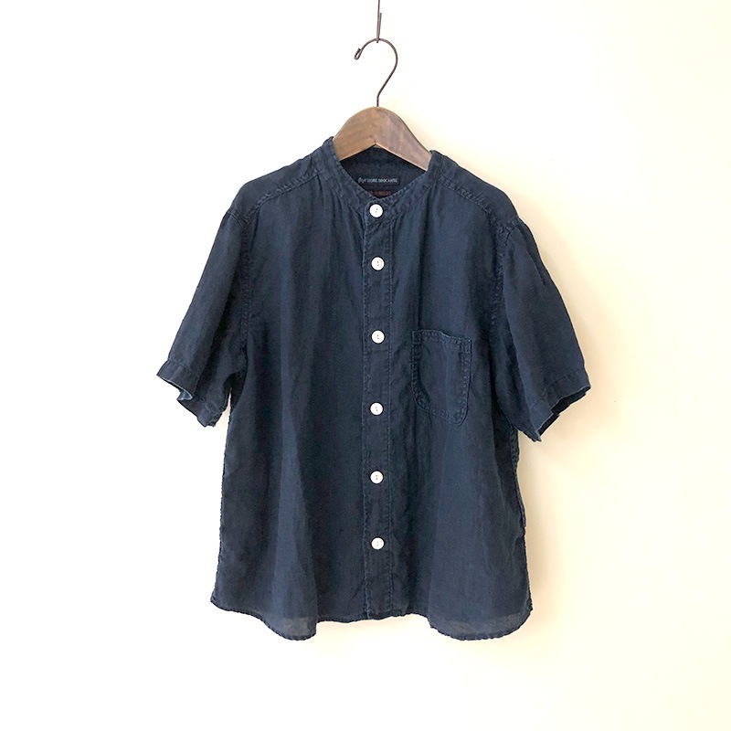 ティグルブロカンテ 60リネン バンドカラー オープン S/S シャツ unisex Indigo