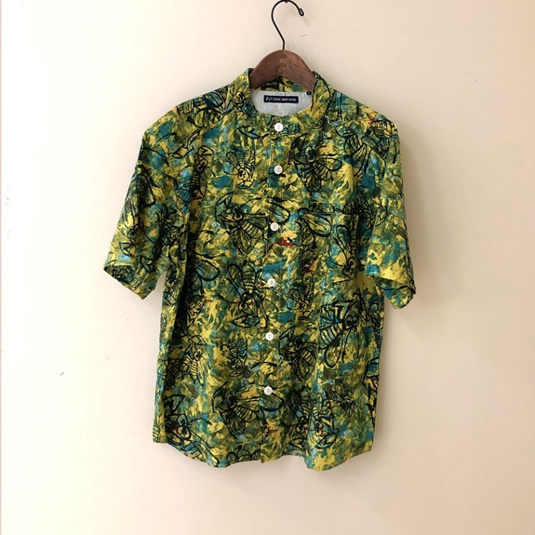 ティグルブロカンテ Q.B ハーフリネン バンドカラーオープン S/S シャツ unisex Yellow