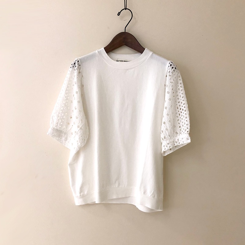 ティグルブロカンテ 40/2コーマ天竺 パネルパフスリーブT White