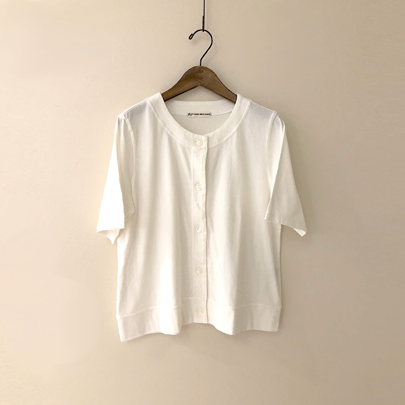 ティグルブロカンテ 20天竺 クルーネック S/S カーディガン White