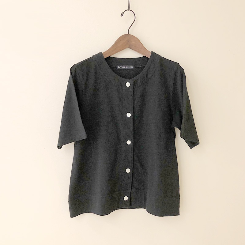 ティグルブロカンテ 20天竺 クルーネック S/S カーディガン Black