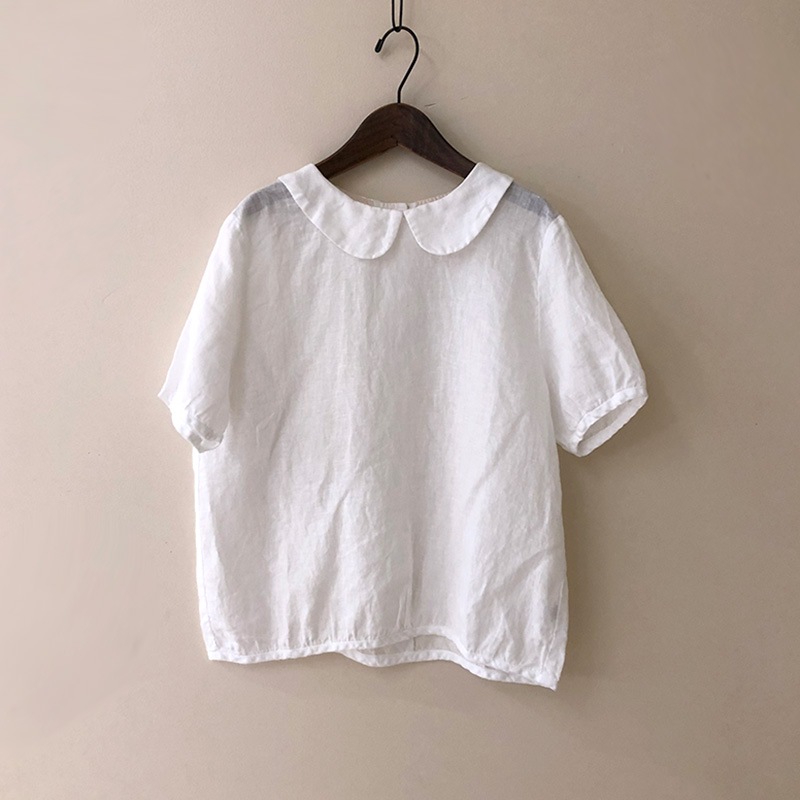 ティグルブロカンテ 60リネン丸襟 バックボタン ブラウス White