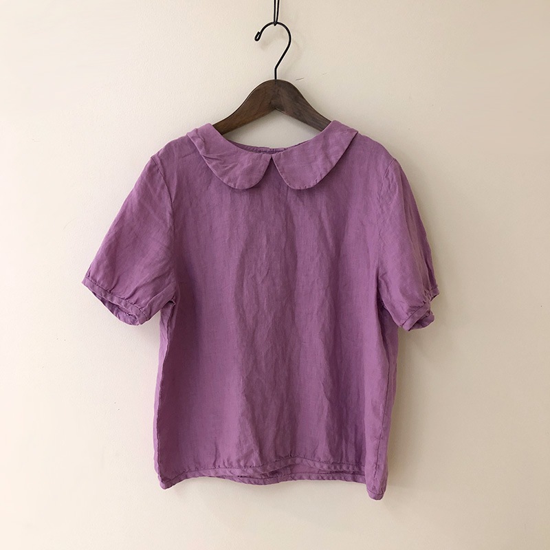 ティグルブロカンテ 60リネン丸襟 バックボタン ブラウス Lavender