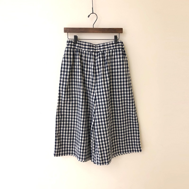ティグルブロカンテ インディゴ ギンガムチェック ギャザーキュロットパンツ Indigo