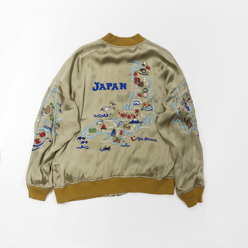 ティグルブロカンテ レーヨンサテン JAPAN刺繍 スカジャン unisex Beige