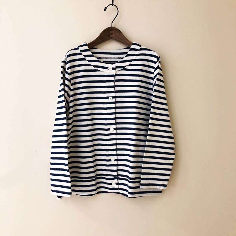 ティグルブロカンテ バスクボーダークルーネック カーディガン Navy