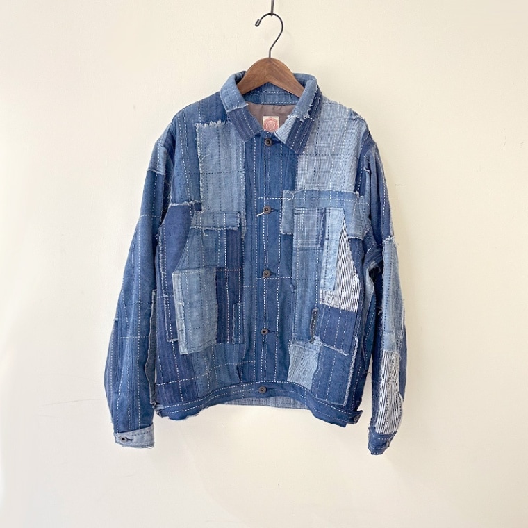 FUNSET OF ART シルク リネン ノーカラー ジャケット ネイビー M FUNSET OF ART シルク リネン ノーカラー ジャケット ネイビー M