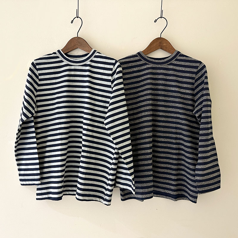 ティグルブロカンテ Indigoボーダー天竺 Ladiesクルー9分袖T