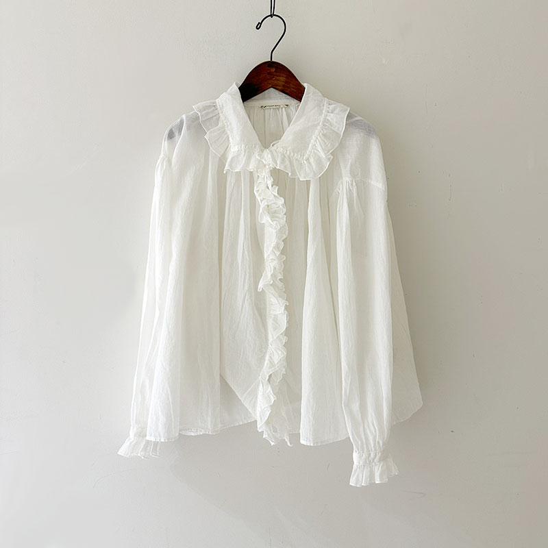 ティグルブロカンテ 180/1コットンローン フェザーフリルブラウス White