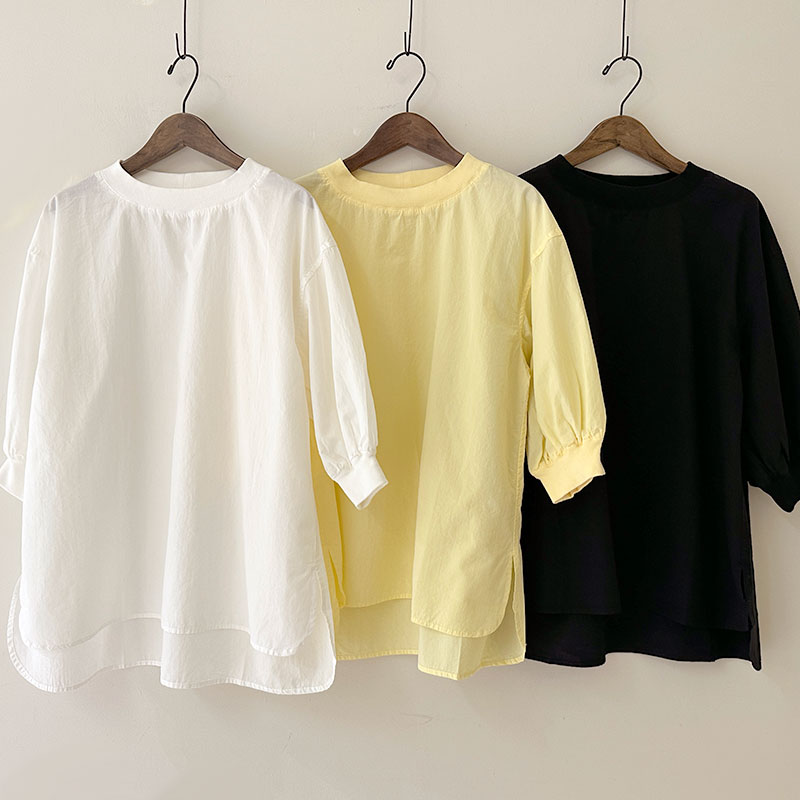 ティグルブロカンテ C/Liポプリン リブギャザーパフブラウス