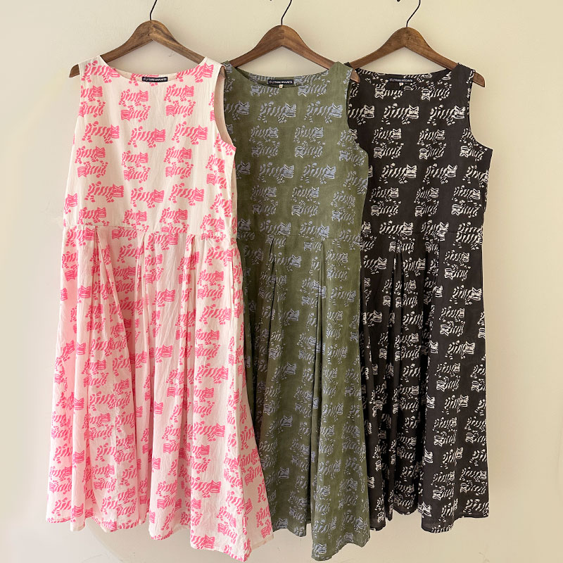 ティグルブロカンテ TIGREブロックプリント ギャザータックN/S ワンピース