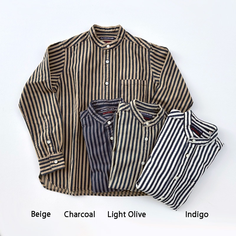 ティグルブロカンテ ヒッコリースタンドカラー L/S シャツ unisex Charcoal | すべての商品 | 3bre サブレ