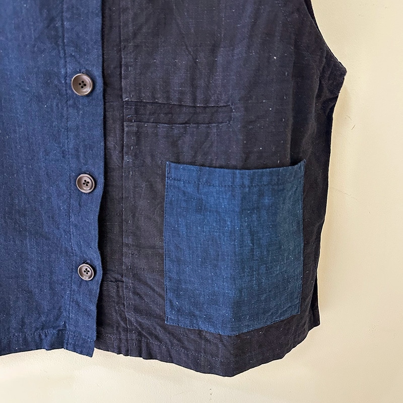 【通販 人気】 ティグルブロカンテ 藍の古布 オープンレギュラーベスト Indigo トップス