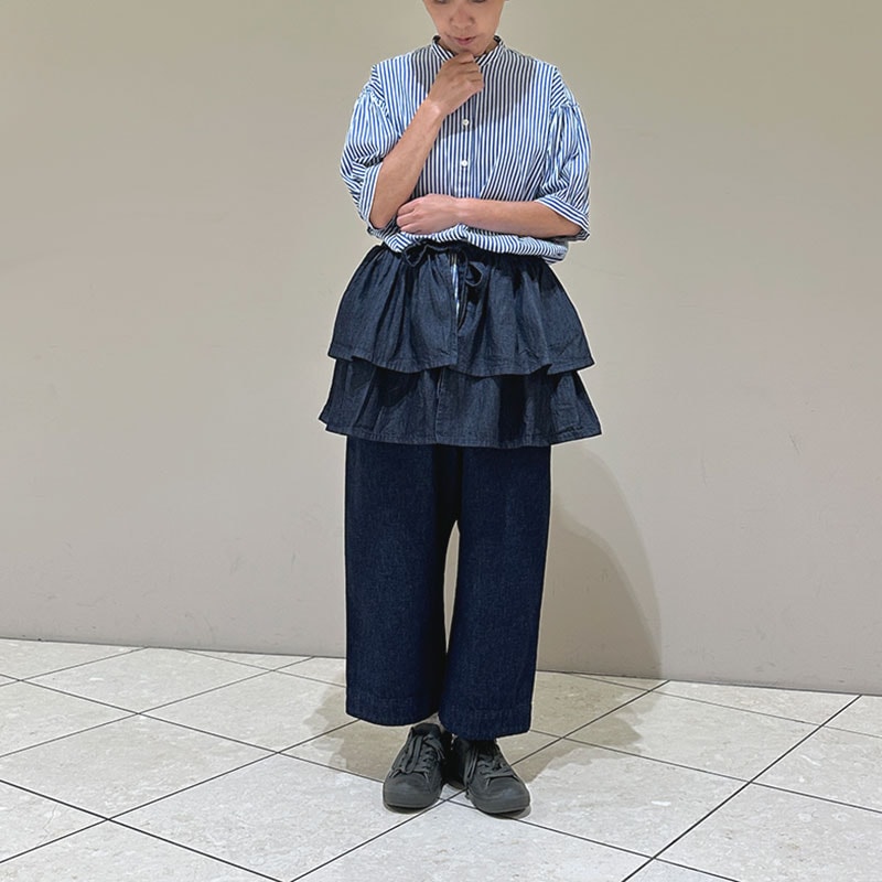 ティグルブロカンテ 6oz denim ラップフリルスカート Indigo