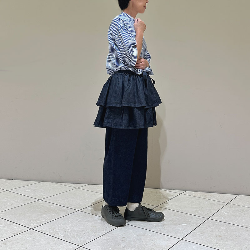 ティグルブロカンテ 6oz denim ラップフリルスカート Indigo