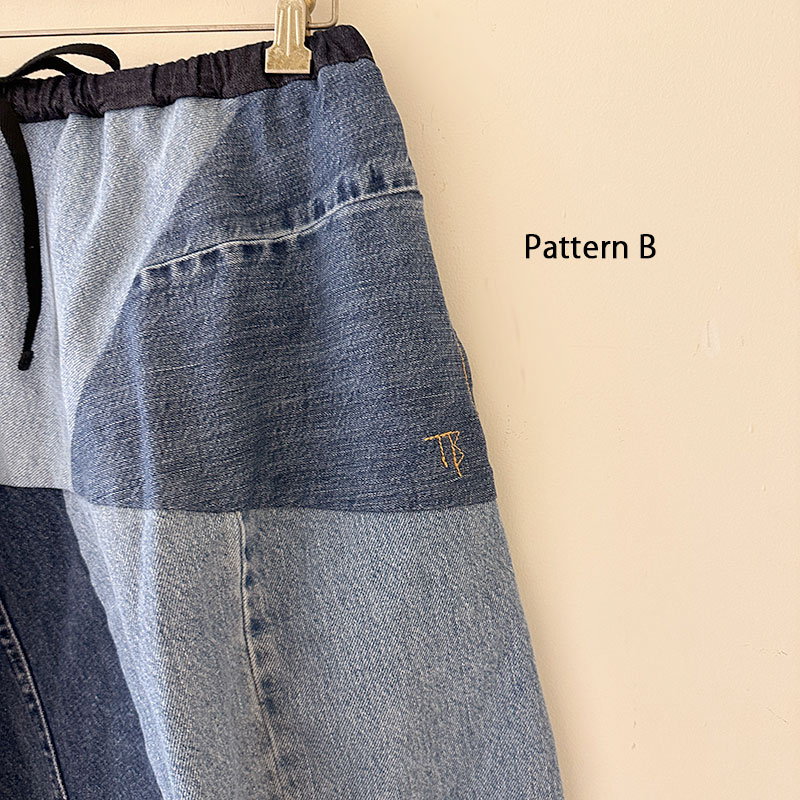 ティグルブロカンテ デニムMIX フレアランダム パッチスカート Indigo