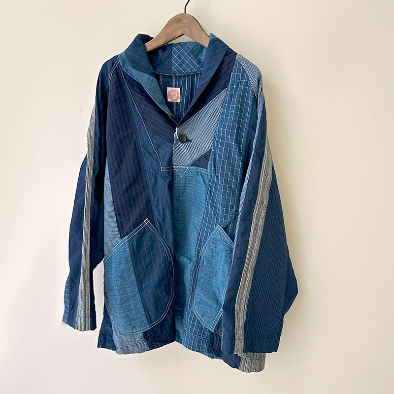 ファンセットオブアート パッチワーク インディゴ プルオーバー トップス 作務衣 FUNSET OF ART ファンセットオブアート INDパッチワーク作務衣プルCA