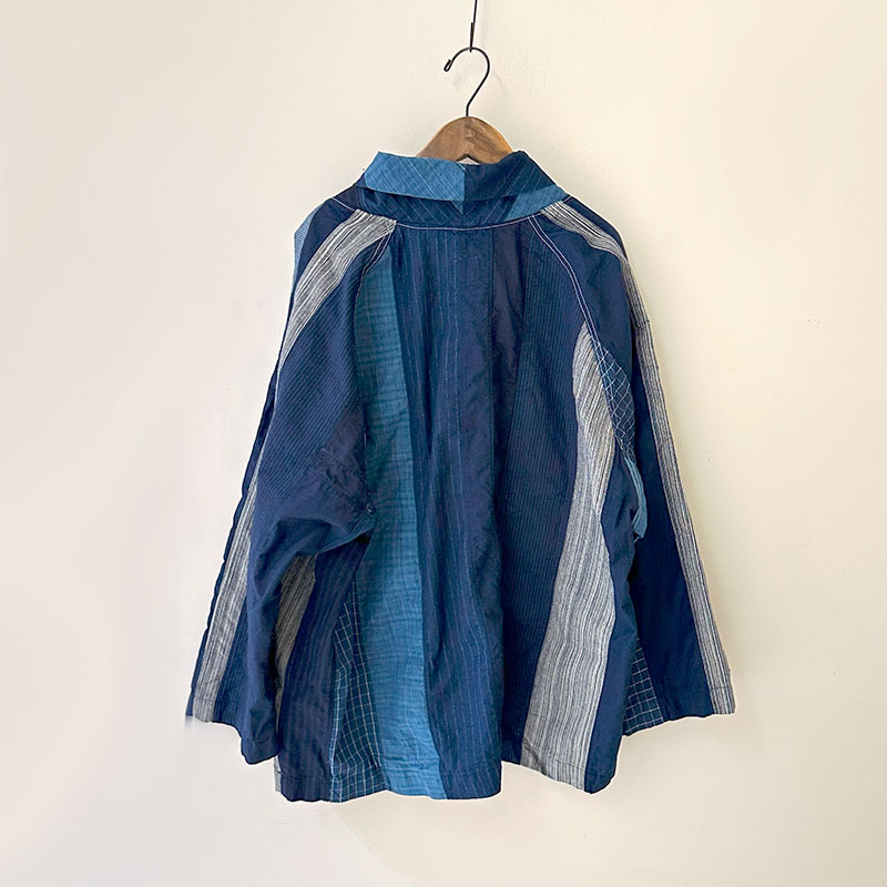 ファンセットオブアート パッチワーク インディゴ プルオーバー トップス 作務衣 FUNSET OF ART ファンセットオブアート INDパッチワーク作務衣プルCA