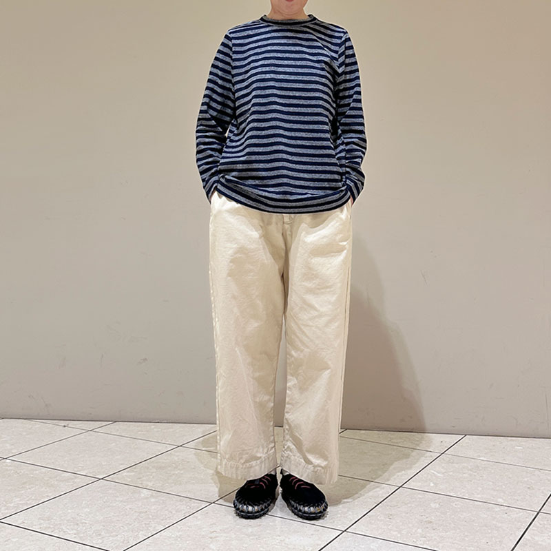 ティグルブロカンテ Indigoボーダー天竺 Ladiesクルー9分袖T