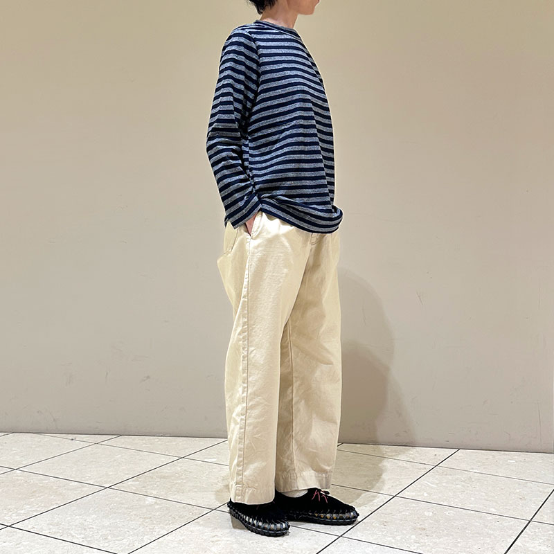 ティグルブロカンテ Indigoボーダー天竺 Ladiesクルー9分袖T