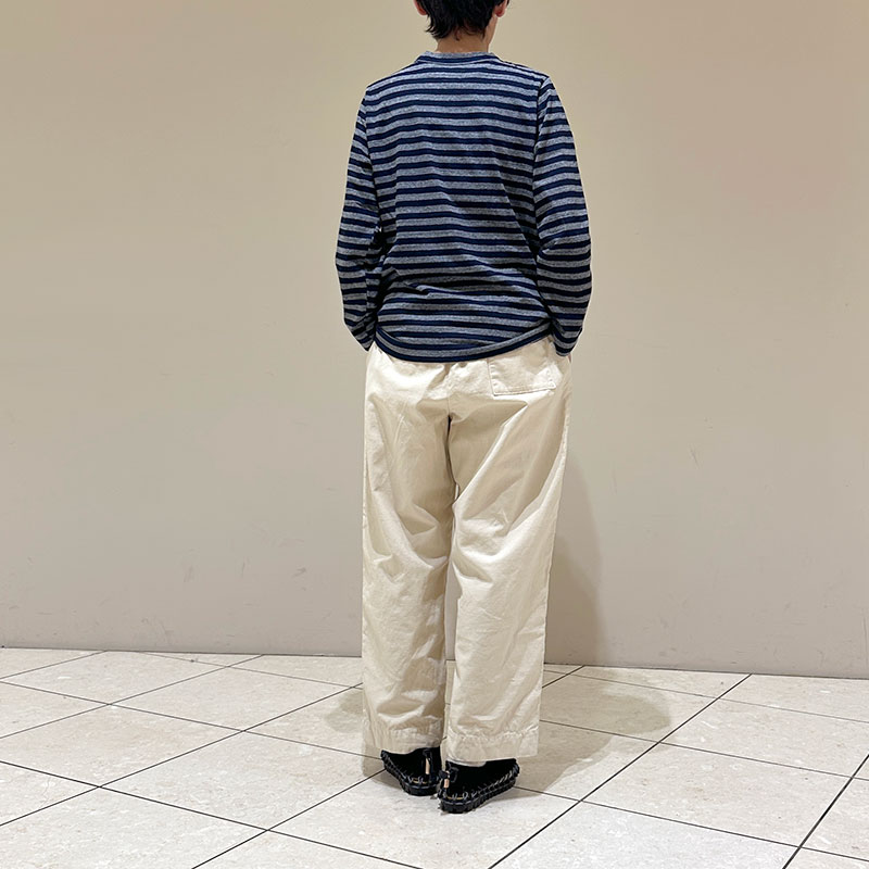 ティグルブロカンテ Indigoボーダー天竺 Ladiesクルー9分袖T