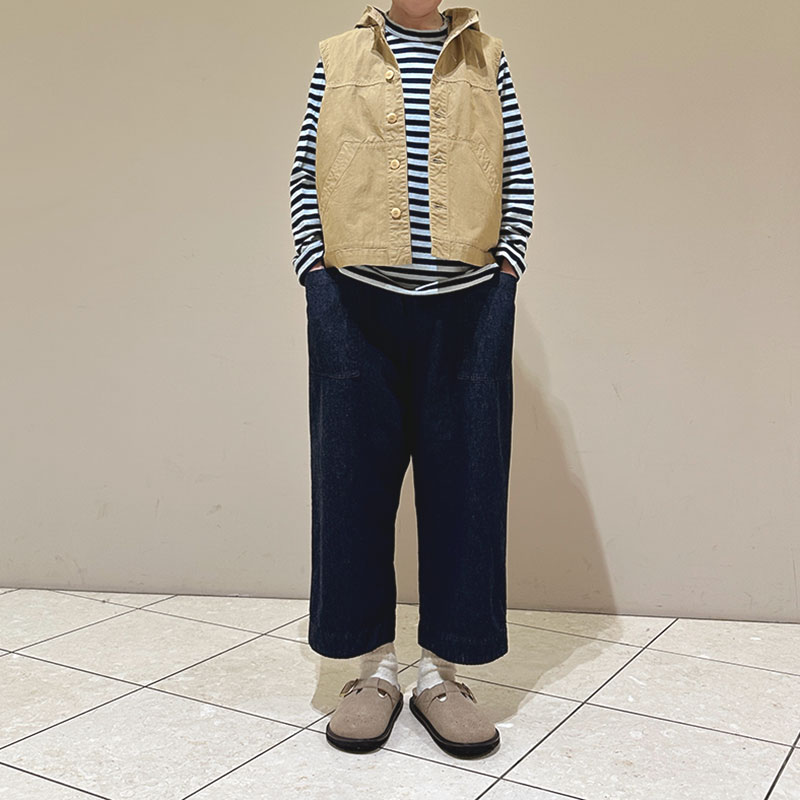 ティグルブロカンテ Indigoボーダー天竺 Ladiesクルー9分袖T