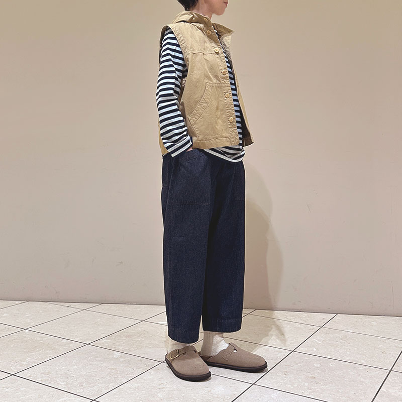 ティグルブロカンテ Indigoボーダー天竺 Ladiesクルー9分袖T