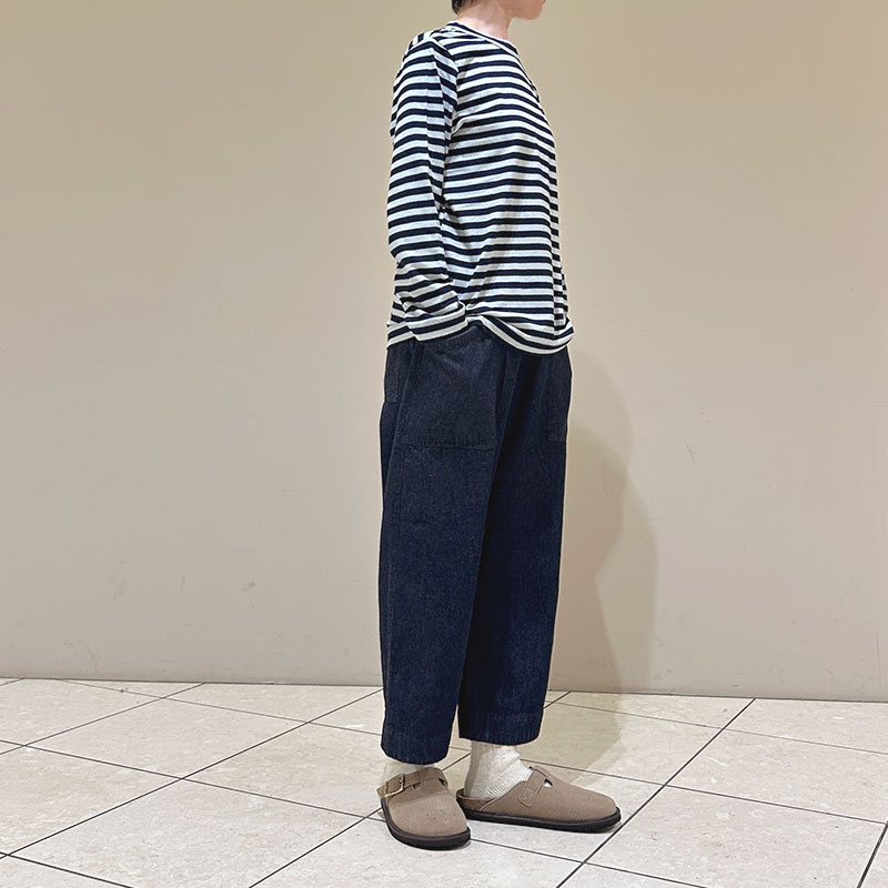 ティグルブロカンテ Indigoボーダー天竺 Ladiesクルー9分袖T