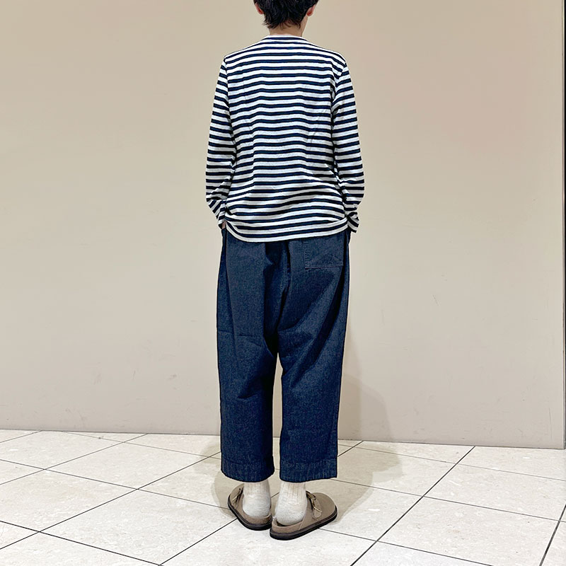 ティグルブロカンテ Indigoボーダー天竺 Ladiesクルー9分袖T