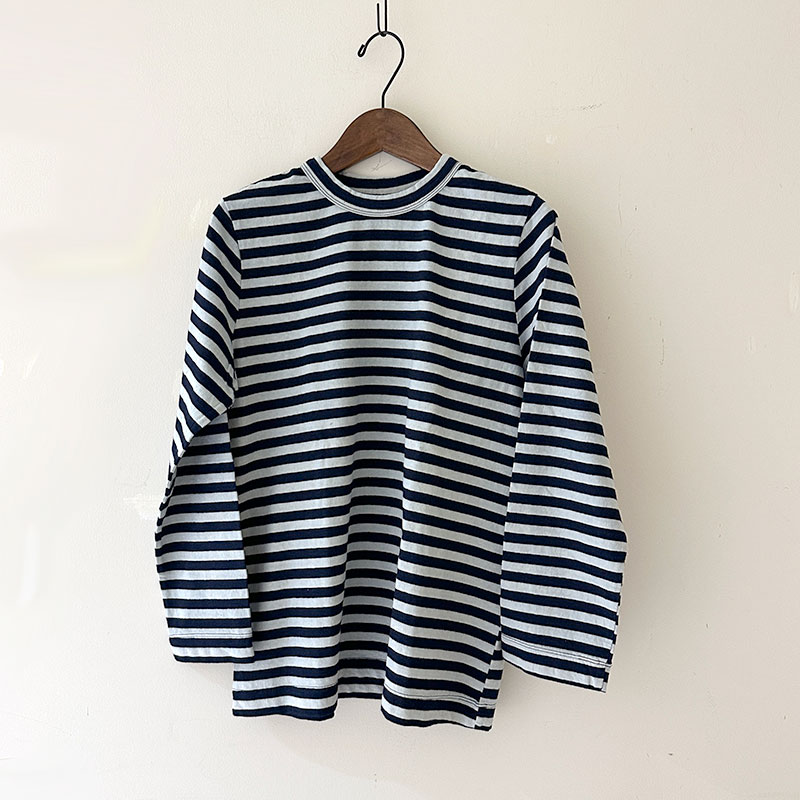 ティグルブロカンテ Indigoボーダー天竺 Ladiesクルー9分袖T