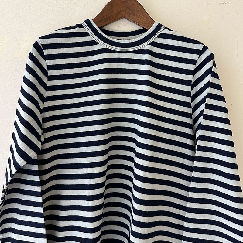 ティグルブロカンテ Indigoボーダー天竺 Ladiesクルー9分袖T