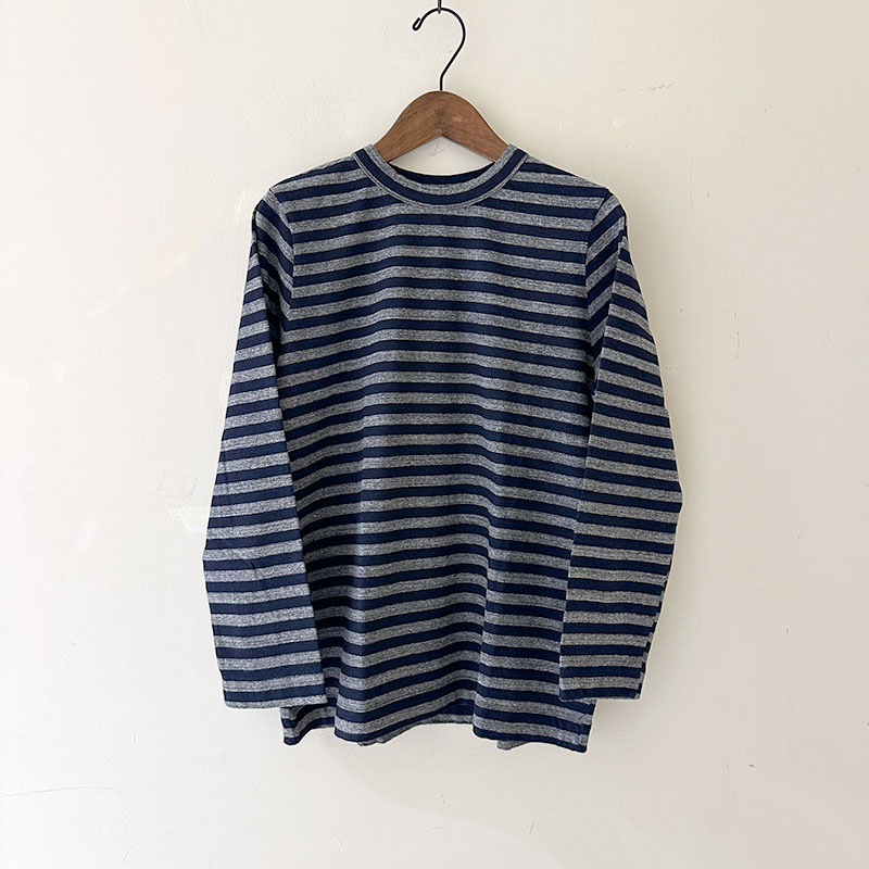 ティグルブロカンテ Indigoボーダー天竺 Ladiesクルー9分袖T