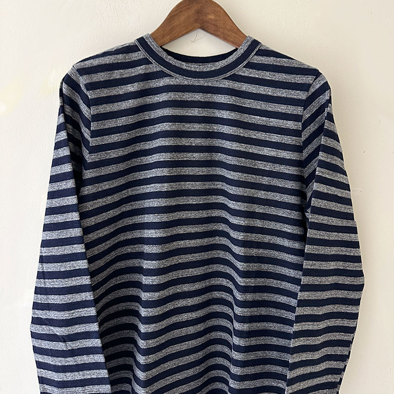 ティグルブロカンテ Indigoボーダー天竺 Ladiesクルー9分袖T