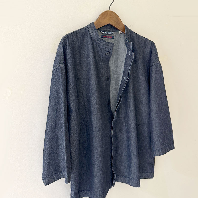 ティグルブロカンテ 6ozデニム ヤッコオープン8分袖シャツ unisex Indigo