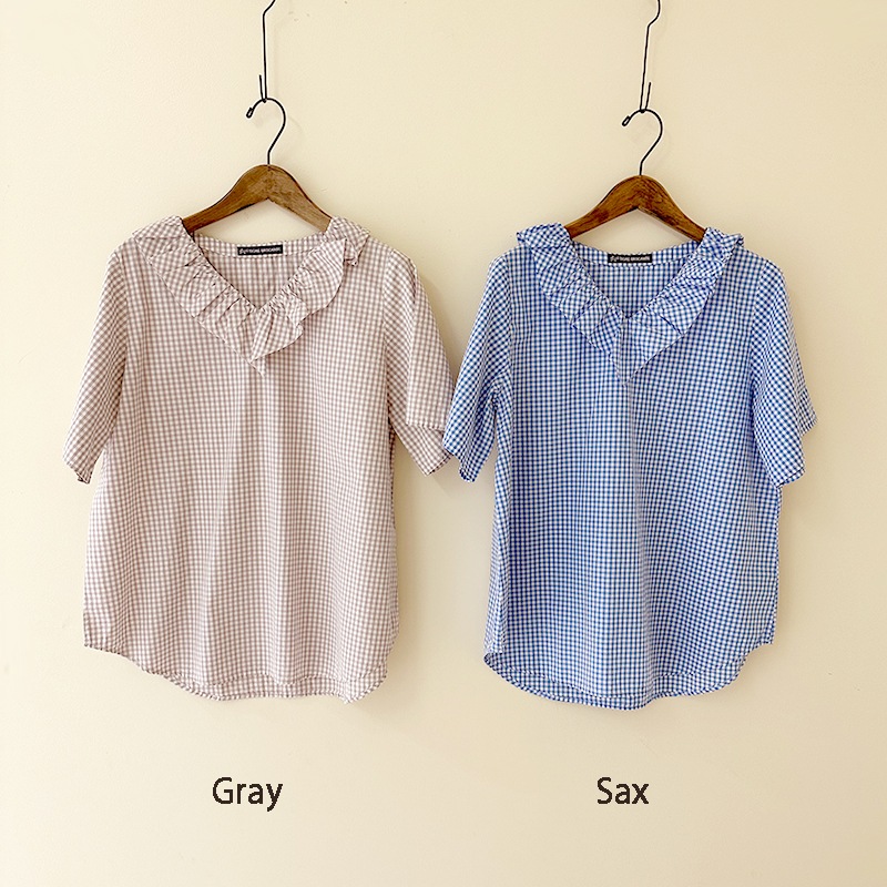 ティグルブロカンテ ギンガムCKコットン P/Oフリルブラウス | TIGRE