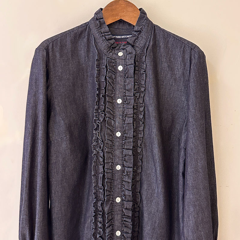 ティグルブロカンテ 6ozデニム lilフリル L/Sシャツ Indigo