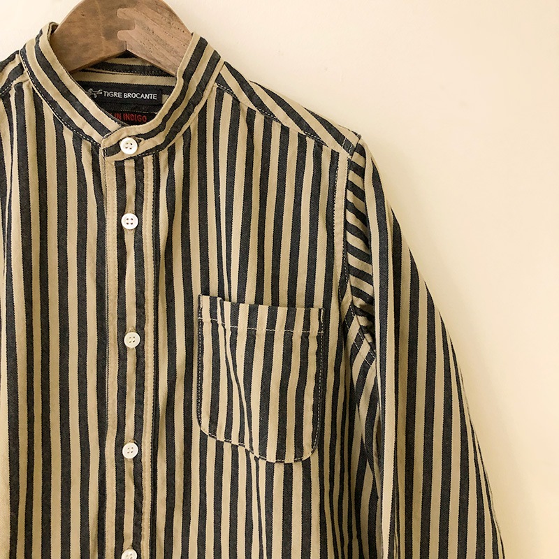 ティグルブロカンテ ヒッコリースタンドカラーL/S シャツ　unisex　
