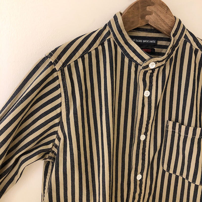 ティグルブロカンテ ヒッコリースタンドカラーL/S シャツ　unisex　