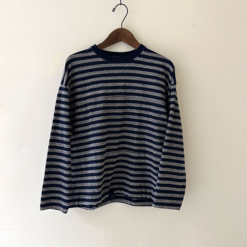 ティグルブロカンテ Indigoボーダー天竺 ボースン9分袖T unisex