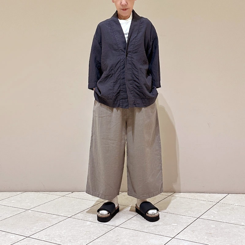 ティグルブロカンテ コットンリネンツイル ギャザーワイドパンツ